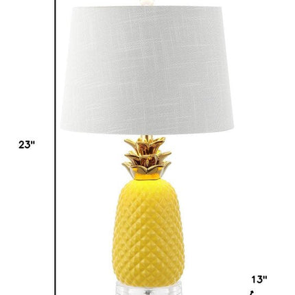 23" Yellow Gold And Clear Ceramic And Acrylic Pineapple Table Lamp With Globe Shade HomeRoots