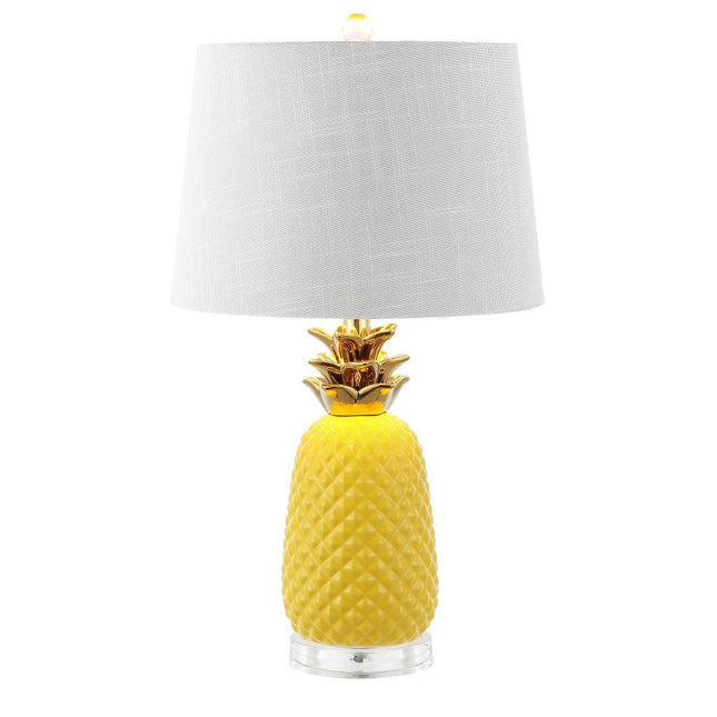 23" Clear Gold And Yellow Pineapple Table Lamp With Globe Shade HomeRoots