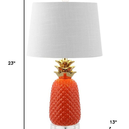 23" Orange Gold And Clear Ceramic And Acrylic Pineapple Table Lamp With Drum Shade HomeRoots