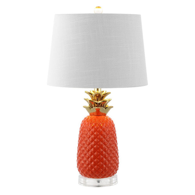 23" Orange Gold And Clear Ceramic And Acrylic Pineapple Table Lamp With Drum Shade