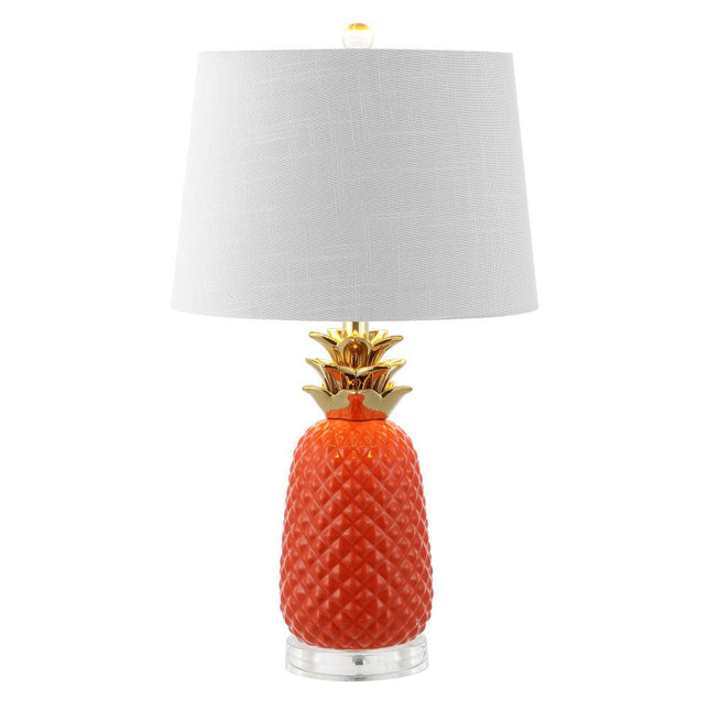 23" Orange Gold And Clear Ceramic And Acrylic Pineapple Table Lamp With Drum Shade HomeRoots