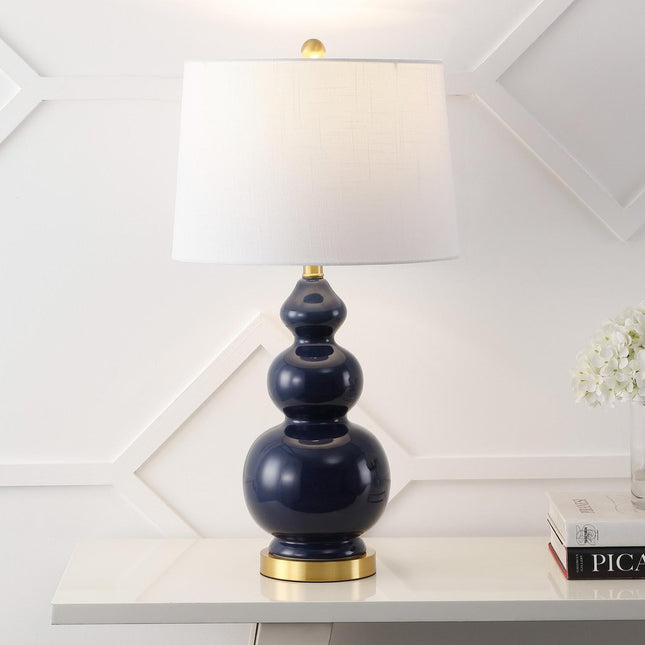 28" Navy Blue And Gold Novelty Table Lamp With Empire Shade HomeRoots