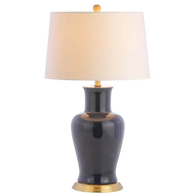 29" Navy Blue And Gold Urn Bedside Lamp With Drum Shade HomeRoots
