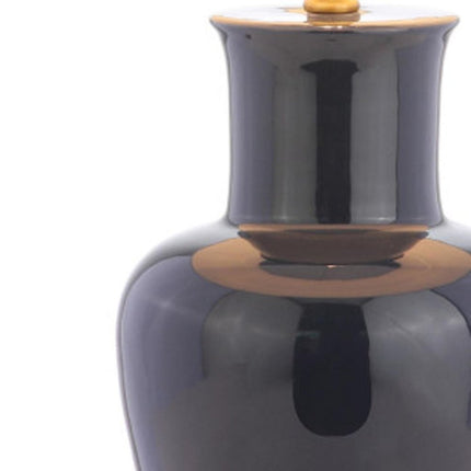 29" Navy Blue And Gold Urn Bedside Lamp With Drum Shade HomeRoots
