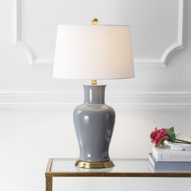 29" Gray And Gold Urn Bedside Lamp With Drum Shade HomeRoots