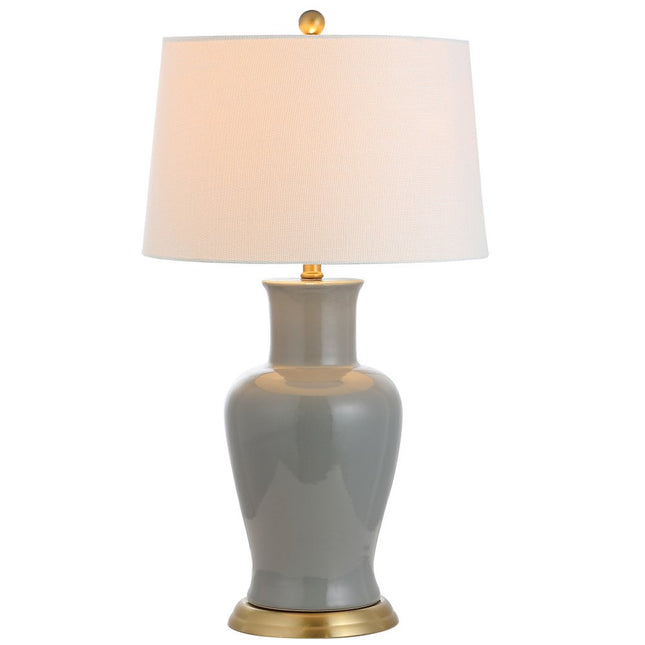 29" Gray And Gold Urn Bedside Lamp With Drum Shade HomeRoots