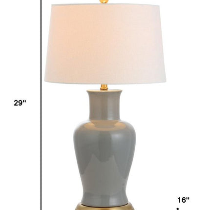 29" Gray And Gold Urn Bedside Lamp With Drum Shade HomeRoots