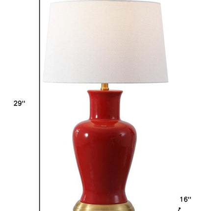 29" Red And Gold Urn Table Lamp With Drum Shade HomeRoots