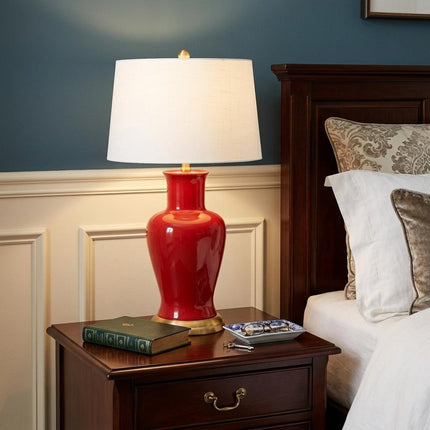 29" Red And Gold Urn Table Lamp With Drum Shade HomeRoots