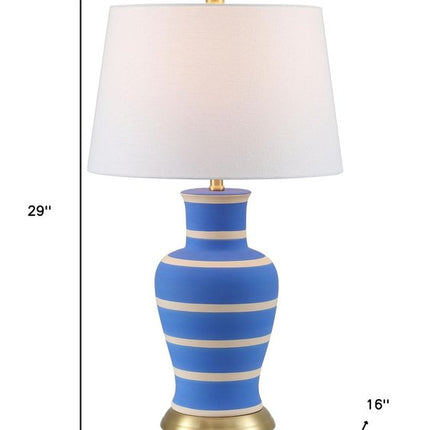 29" Blue Gold And Beige Urn Bedside Lamp With Empire Shade HomeRoots