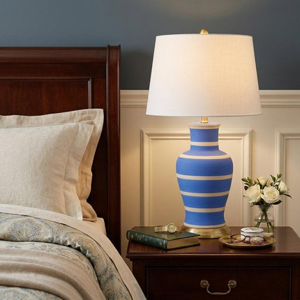 29" Blue Gold And Beige Urn Bedside Lamp With Empire Shade HomeRoots