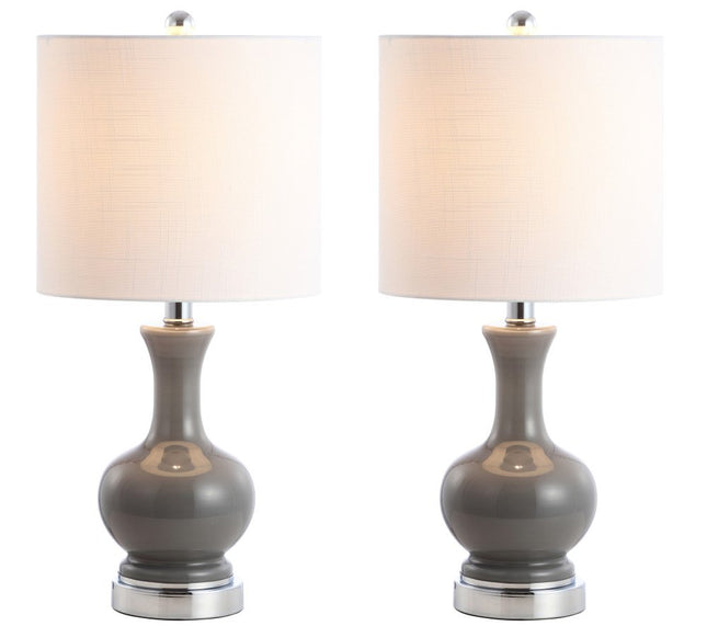 Set of Two 22" Silver Urn Bedside Lamps With Drum Shades HomeRoots