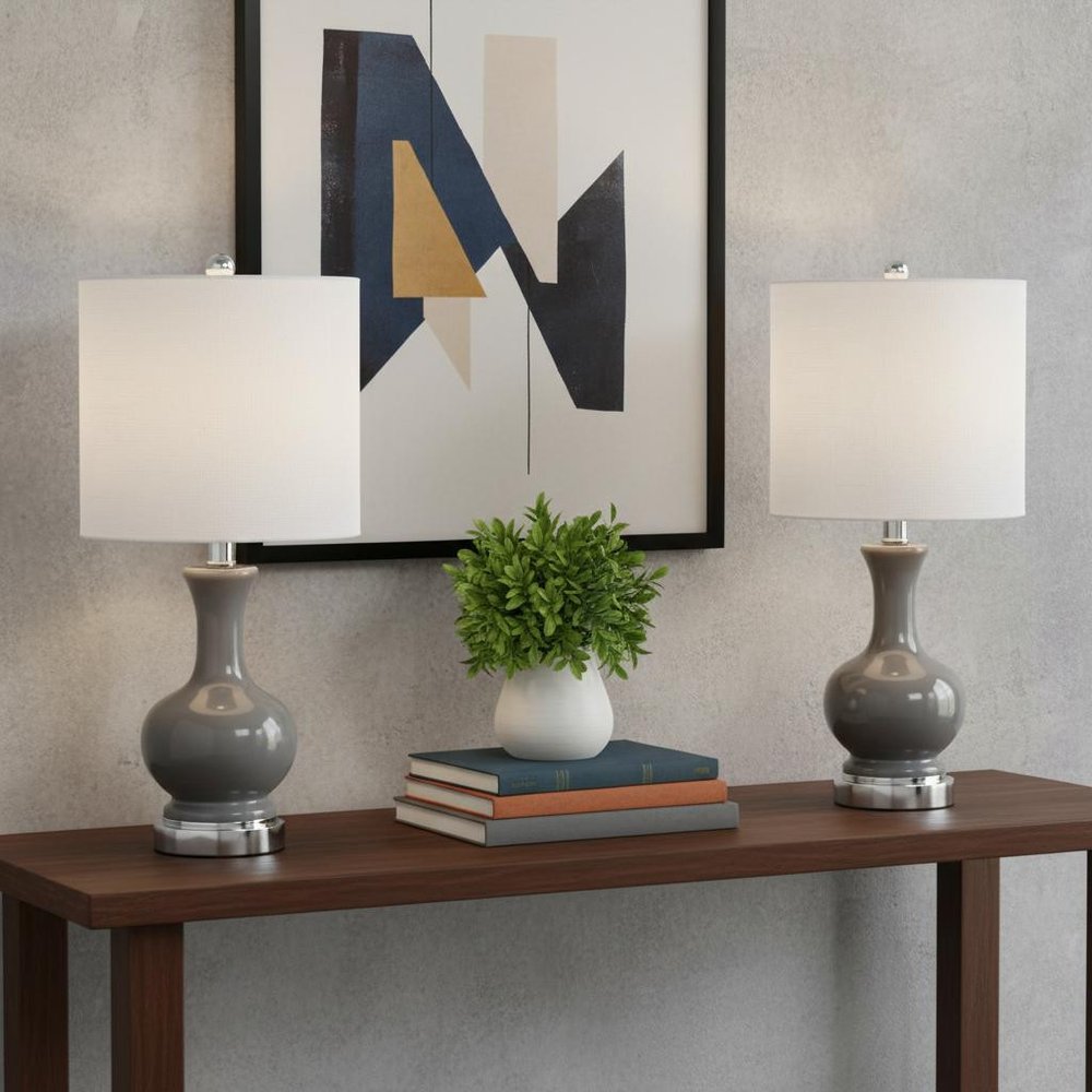 Set of Two 22" Silver Novelty Table Lamps LED With Globe Shades
