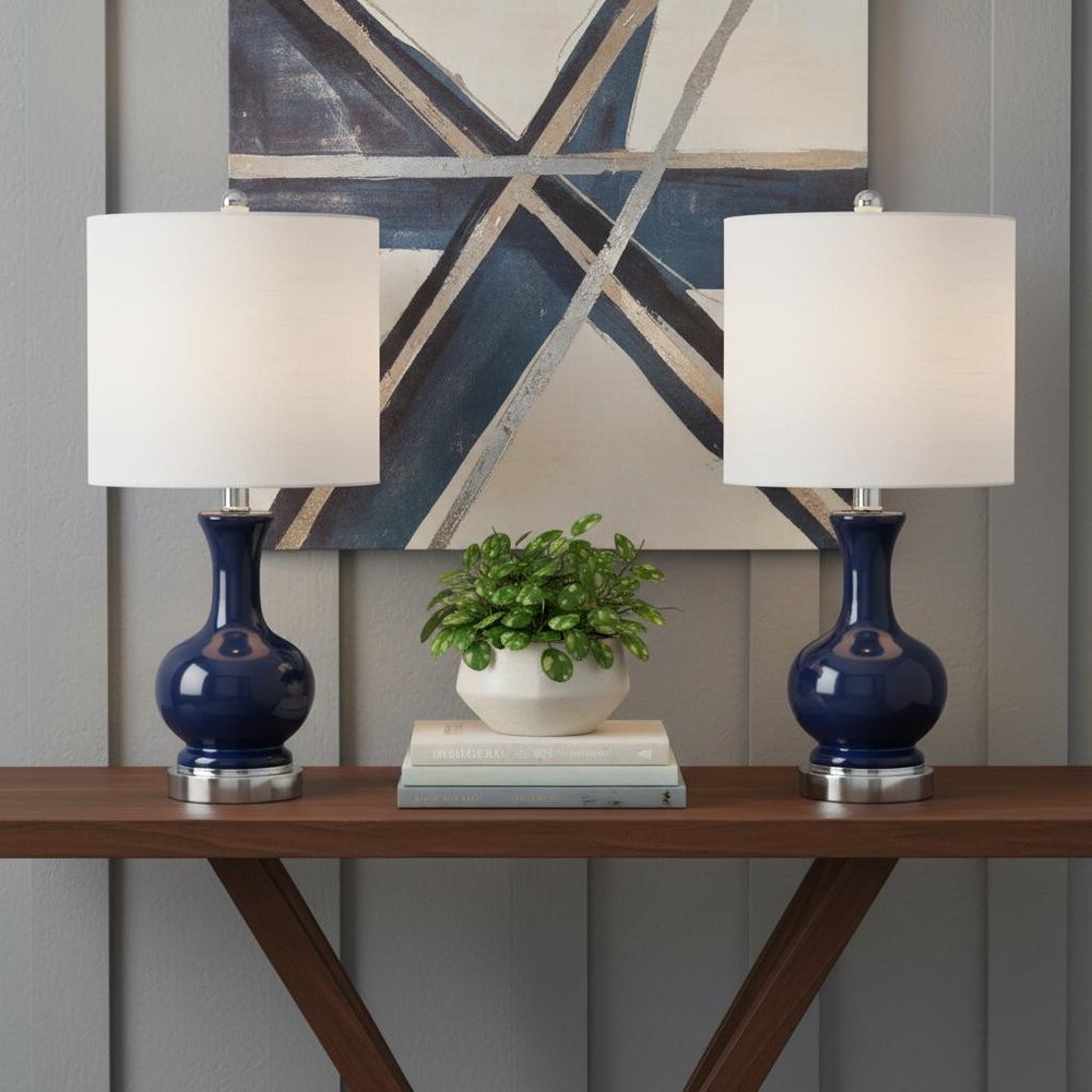 Set of Two 22" Silver Novelty Table Lamps LED With Globe Shades