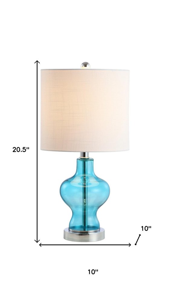 21" Aqua And Silver Novelty Bedside Lamp With Drum Shade HomeRoots
