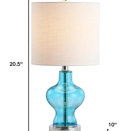 21" Aqua And Silver Novelty Bedside Lamp With Drum Shade HomeRoots