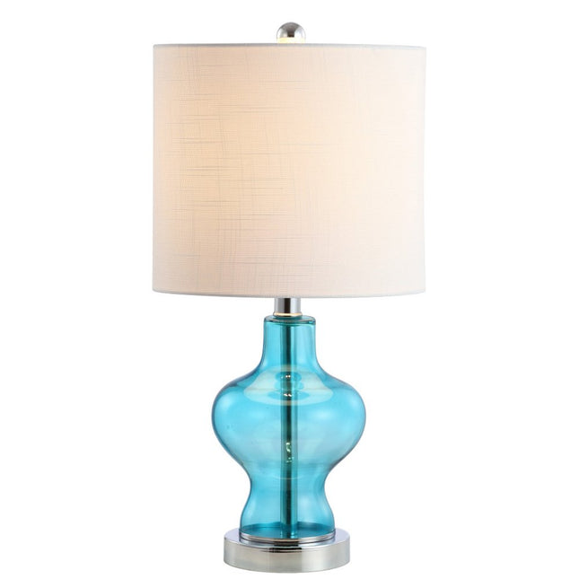 21" Aqua And Silver Novelty Bedside Lamp With Drum Shade HomeRoots
