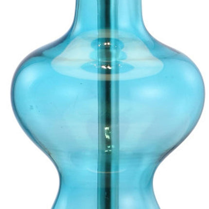 21" Aqua And Silver Novelty Bedside Lamp With Drum Shade HomeRoots