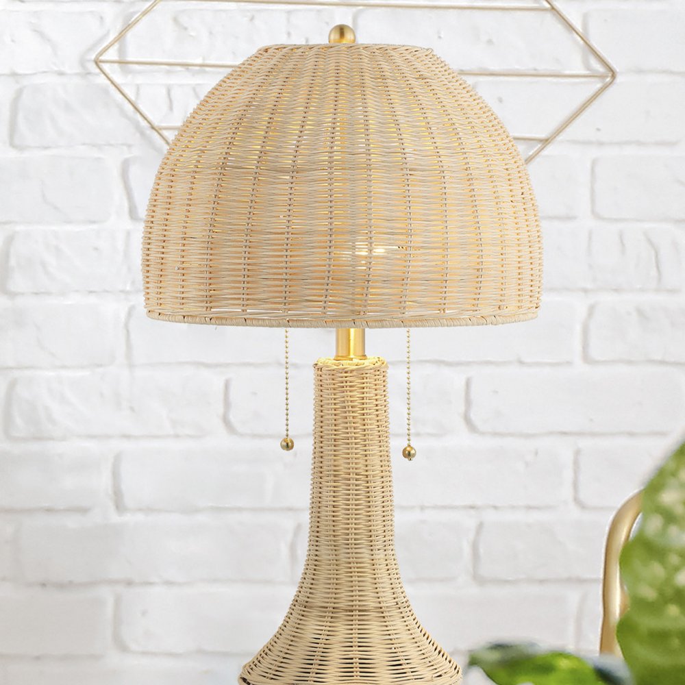 22" Light Brown Table Lamp LED With Globe Shade