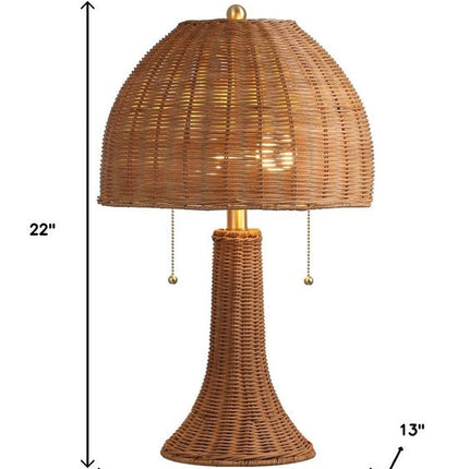 22" Natural Lantern Bedside Lamp With Dome Shade HomeRoots