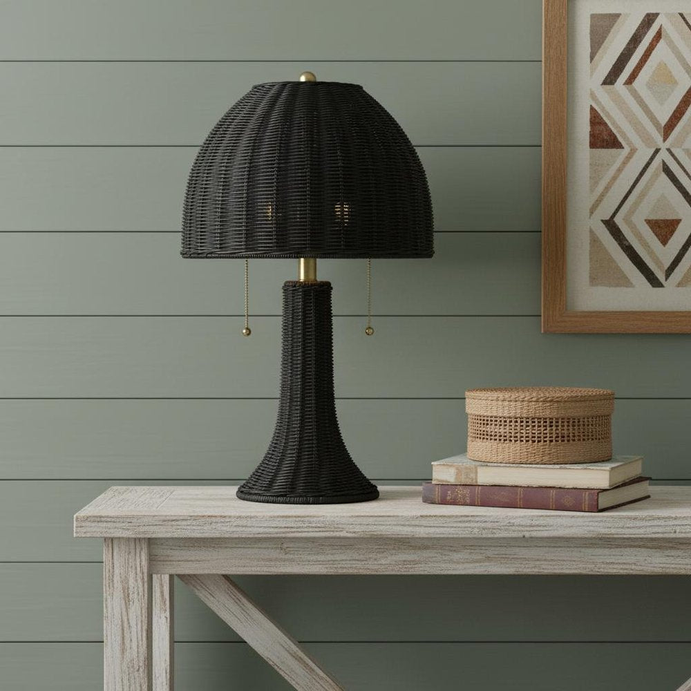 22" Black Table Lamp LED With Dome Shade