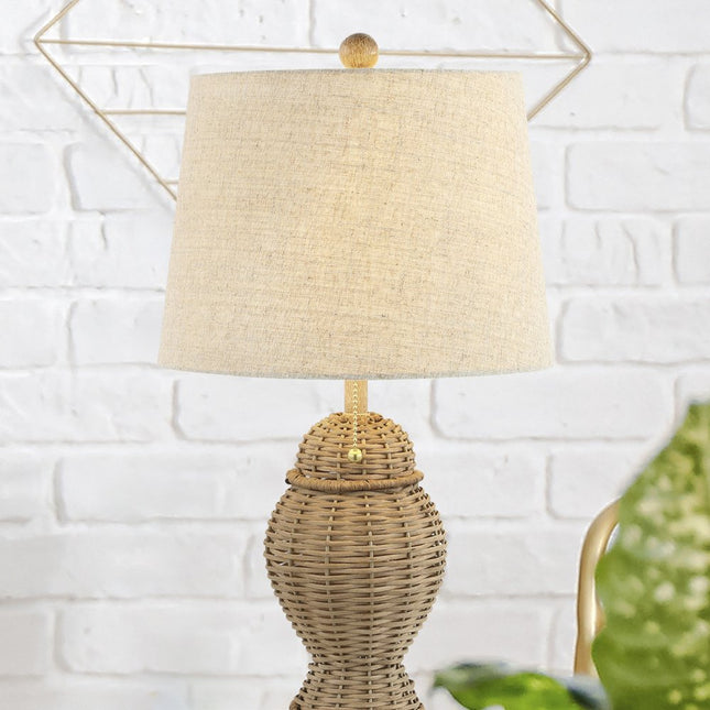 Set of Two 21" Light Brown Urn Table Lamps With Empire Shades HomeRoots