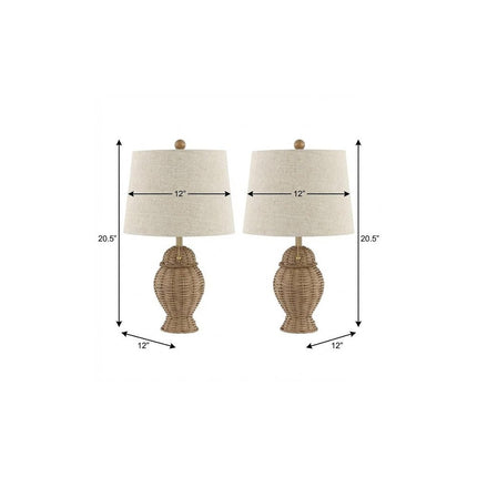 Set of Two 21" Light Brown Urn Table Lamps With Empire Shades