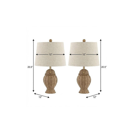 Set of Two 21" Light Brown Urn Table Lamps With Empire Shades HomeRoots