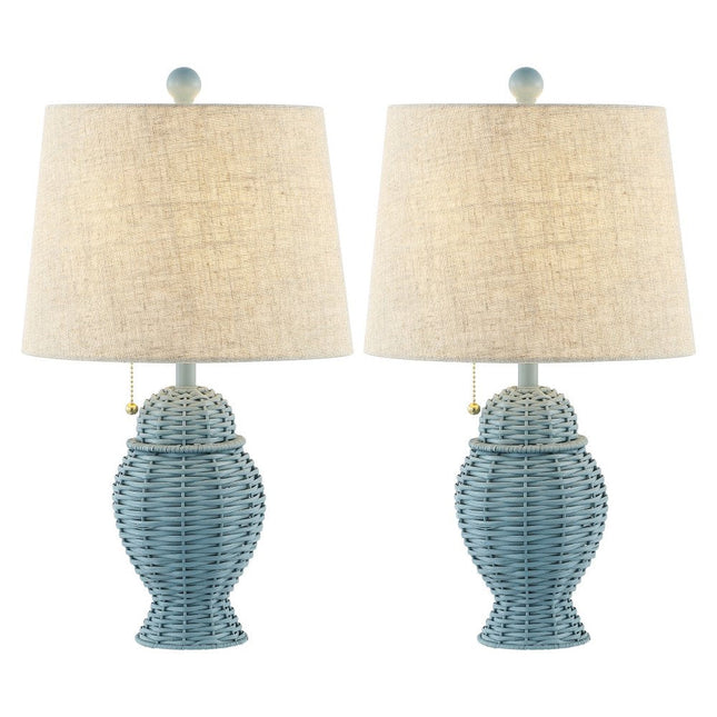 Set of Two 21" Blue Urn Table Lamps With Empire Shades HomeRoots