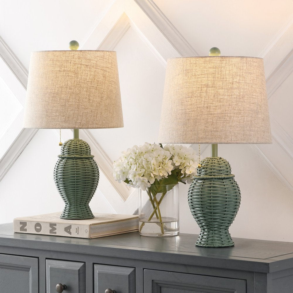 Set of Two 21" Green Urn Table Lamps LED With Empire Shades