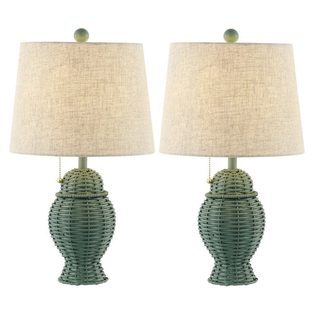 Set of Two 21" Green Urn Bedside Lamps With Empire Shades HomeRoots