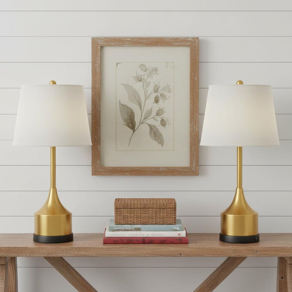 Set of Two 26" Black Novelty Table Lamps LED With Empire Shades