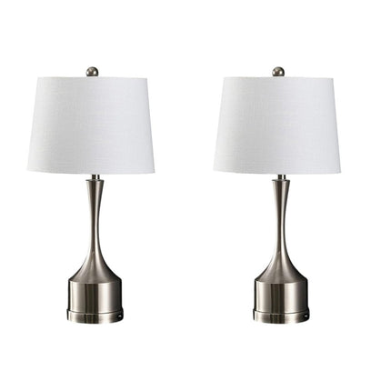 Set of Two 26" Nickel Novelty Table Lamps With Empire Shades HomeRoots