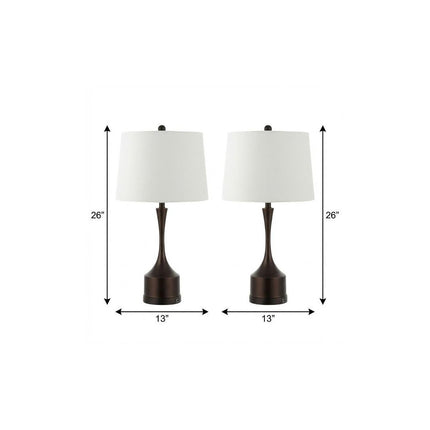 Set of Two 26" Antiqued Bronze Novelty USB Table Lamps With Empire Shades