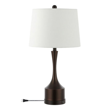 Set of Two 26" Antiqued Bronze Novelty USB Table Lamps With Empire Shades HomeRoots