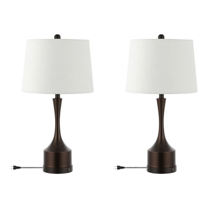 Set of Two 26" Antiqued Bronze Novelty USB Table Lamps With Empire Shades HomeRoots