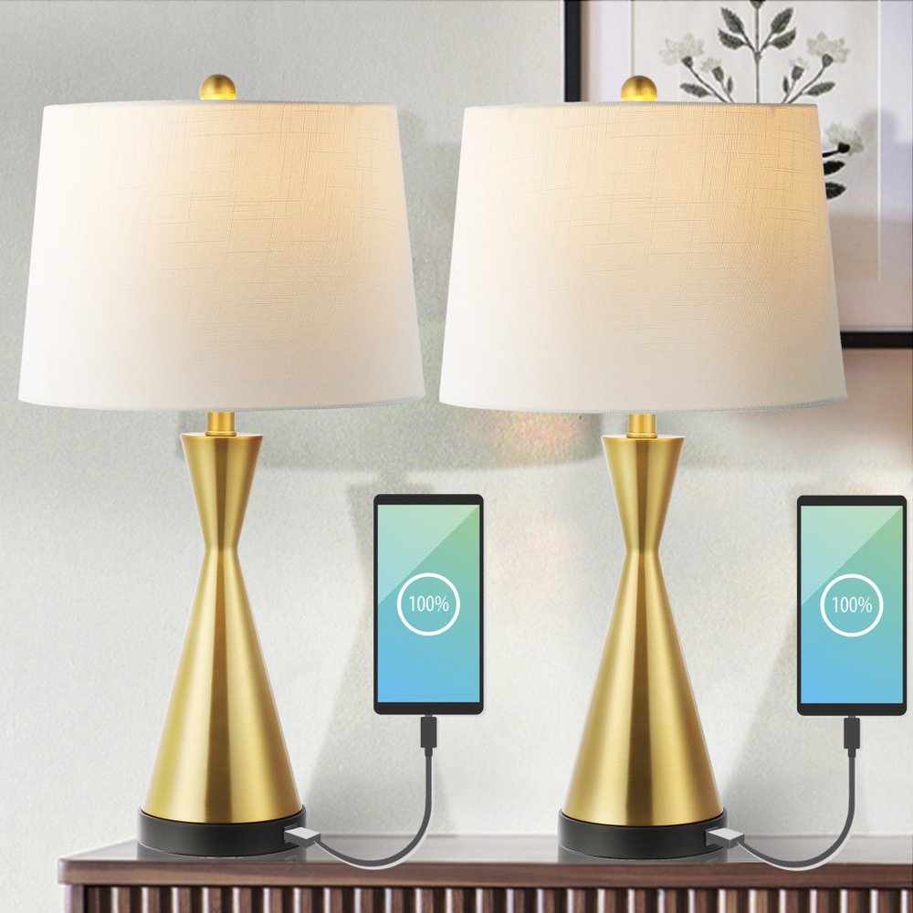 Set of Two 26" Black Novelty Table Lamps LED With Empire Shades