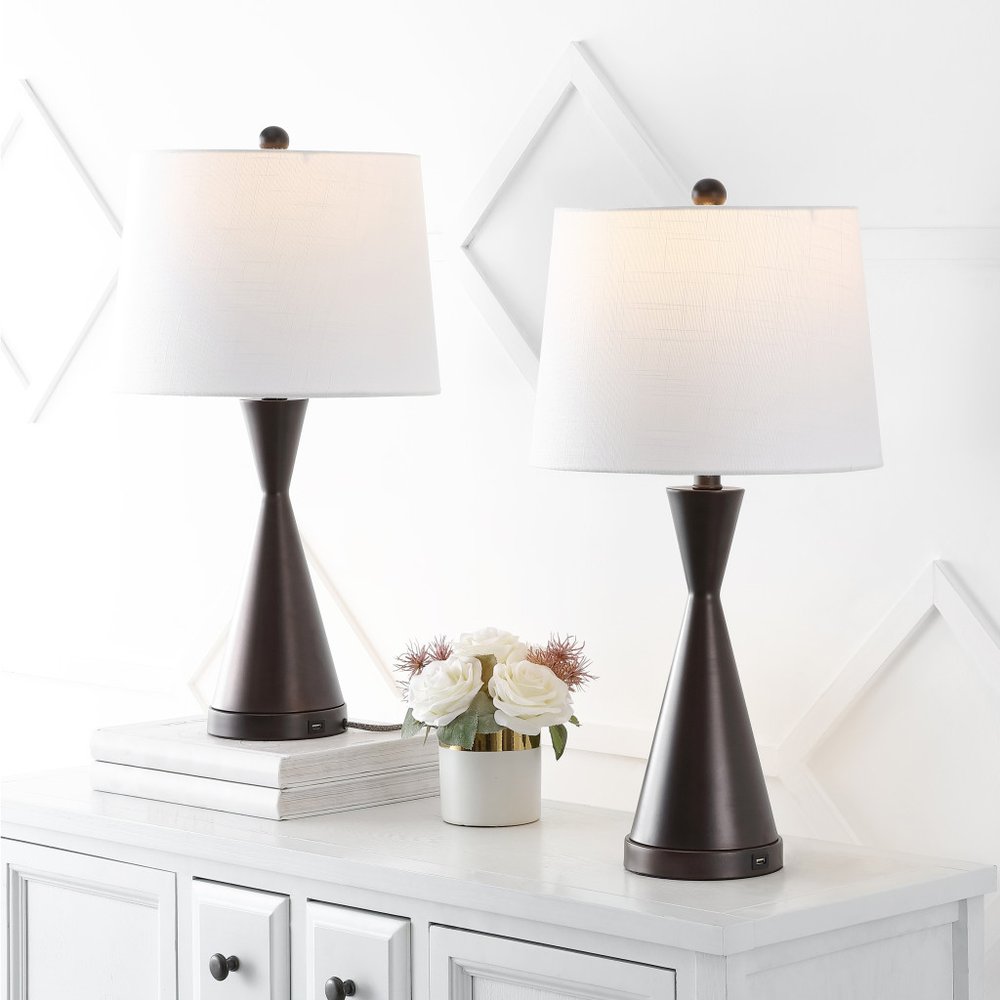 Set of Two 26" Antiqued Bronze Novelty Table Lamps LED With Empire Shades