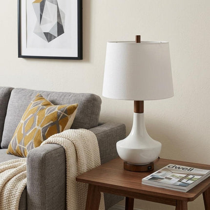 23" Brown Globe Bedside Lamp With Empire Shade HomeRoots