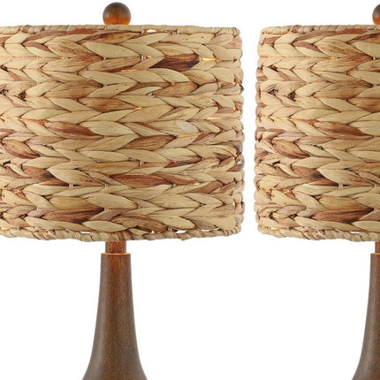 Set of Two 21" Dark Brown Gourd Bedside Lamps With Drum Shades HomeRoots