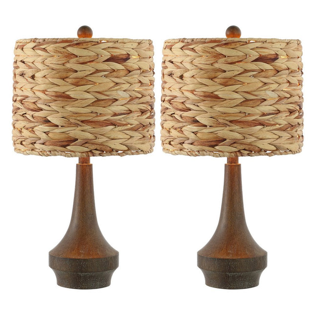Set of Two 21" Dark Brown Gourd Bedside Lamps With Drum Shades HomeRoots