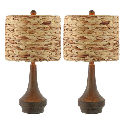 Set of Two 21" Dark Brown Gourd Bedside Lamps With Drum Shades HomeRoots