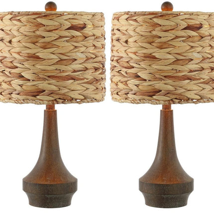 Set of Two 21" Dark Brown Gourd Bedside Lamps With Drum Shades HomeRoots