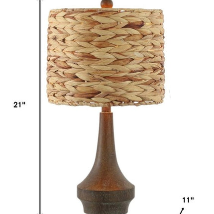 Set of Two 21" Dark Brown Gourd Bedside Lamps With Drum Shades HomeRoots