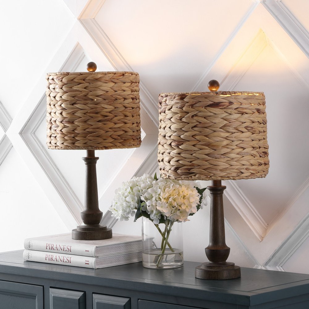 Set of Two 21" Clear Novelty Table Lamps LED With Drum Shades