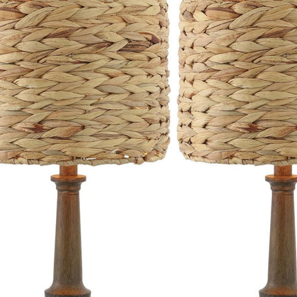 Set of Two 21" Dark Brown Bedside Lamps With Drum Shades HomeRoots