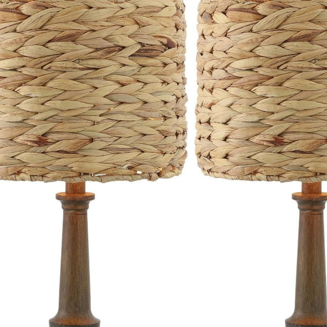 Set of Two 21" Dark Brown Bedside Lamps With Drum Shades