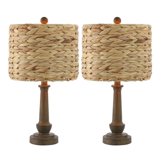 Set of Two 21" Dark Brown Bedside Lamps With Drum Shades HomeRoots