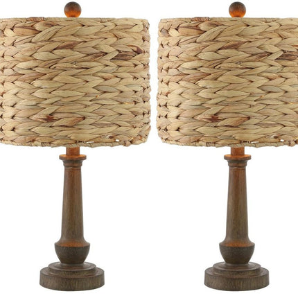 Set of Two 21" Dark Brown Bedside Lamps With Drum Shades HomeRoots