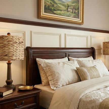 Set of Two 21" Dark Brown Bedside Lamps With Drum Shades HomeRoots